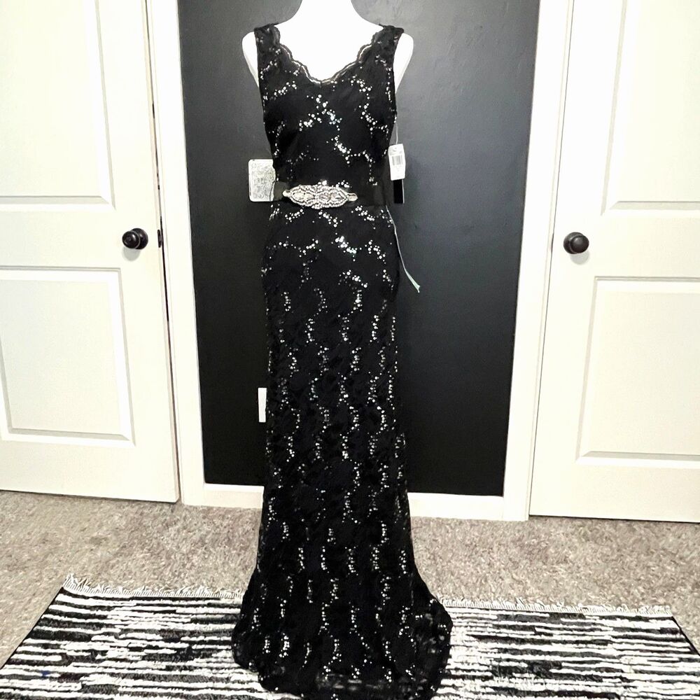 My Michelle Black Sequin Gown – NWT Size 9 - Picture 2 of 15